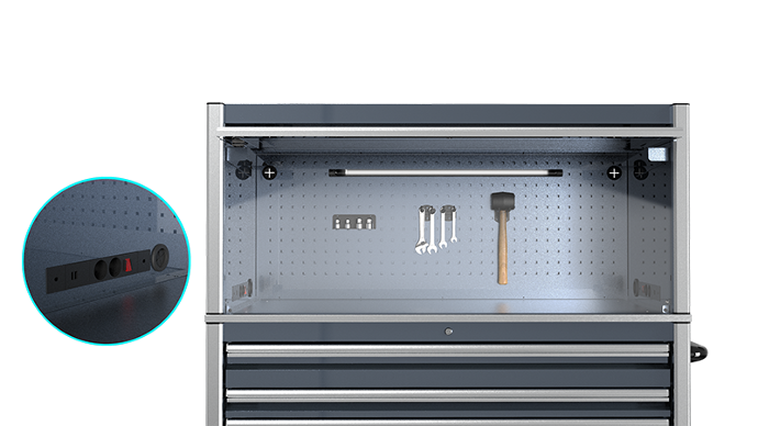 Tool Carts Designed with a Back PegBoard including PDU and LED Tube